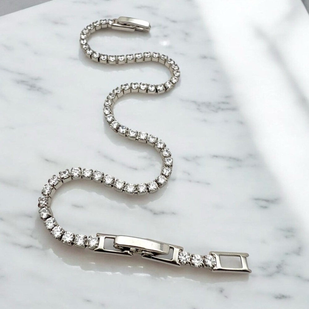 Real Zircon Adjustable Tennis Bracelet | Platinum Plated | Waterproof - Picture 9 of 12
